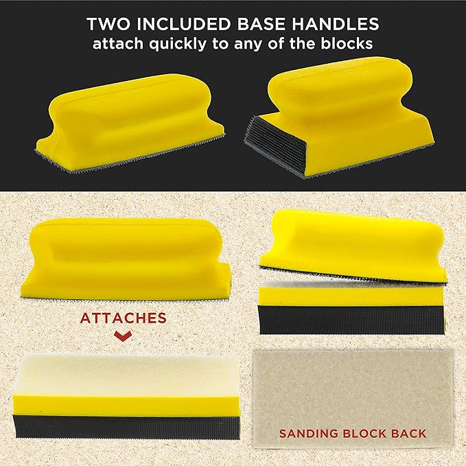 Dura-Gold 12-Piece Contoured Profile 4" Hand Sanding Block Set with 40 Sheet Hook & Loop Sandpaper Kit - Interchangeable Assorted Convex & Concave Shapes - Sand Wood Woodworking Furniture, Auto Paint