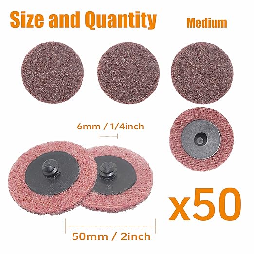 Merryland Surface Conditioning Disc 2 inch for Die Grinder, 2inch Medium Quick Change Disc 50 Pack, Sanding Disc Nylon Non-Woven Disc Paint Rust Metal Steel Iron Universal, DGTAA50C2