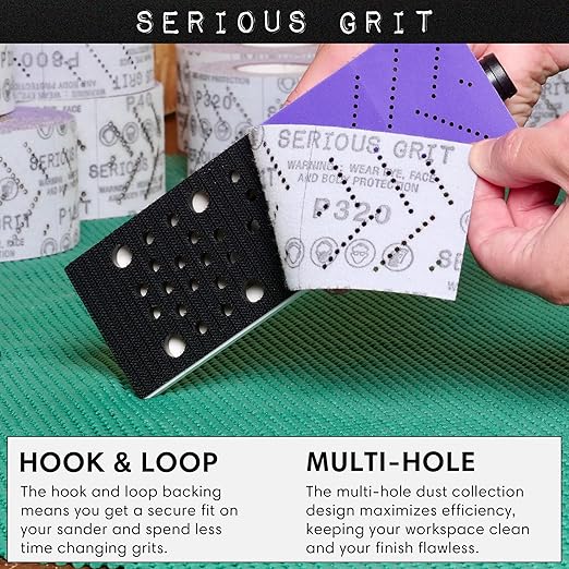 Serious Grit 400 Grit Hook & Loop Ceramic Sandpaper Roll - 70mm x 12m Multi-Hole Dustless Abrasive Roll for Automotive, Wood, and Metal Sanding - Ideal for Body Repair and Paint Preparation