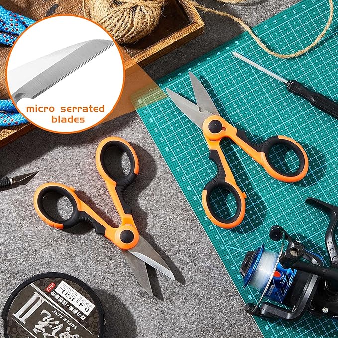 Honoson 2 Pcs 5.7" Fishing Scissors Braided Line Cutters Fishing Heavy Duty 3cr13 Non Slip Serrated Edge Scissors Saltwater Freshwater Braid Multi Function Cutter for Trimming (Orange)
