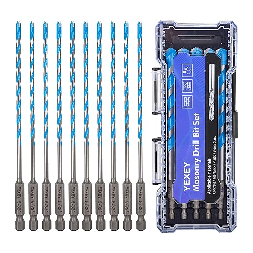 10PCS 5/32" Masonry Concrete Drill Bit Set,Tungsten Carbide Drill Bit Tip,Hex Shank Drill Bits Set for Tile,Brick,Marble,Plastic,Cement,Wood,Glass etc.