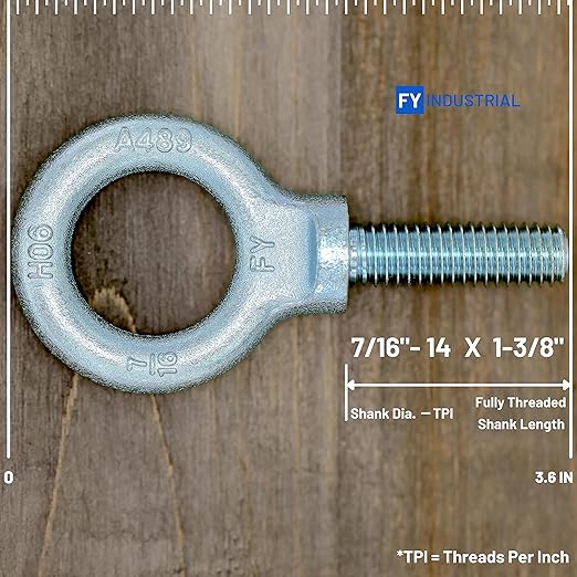 3 Pcs Lifting Shoulder Eye Bolts 7/16"-14 X 1-3/8" | Blue Bright Zinc Plated