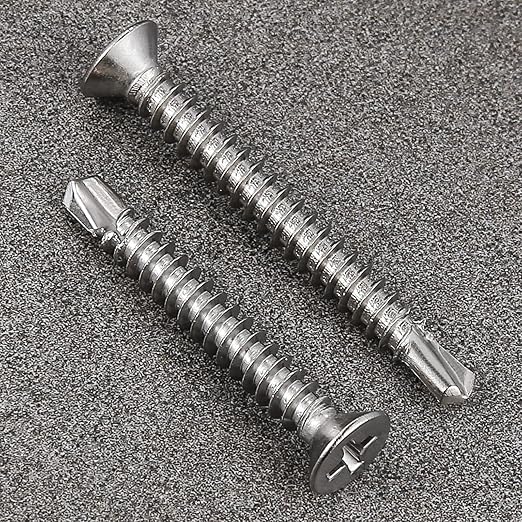 Wensilon竊?00pcs竊?8횞1/2?쓋or Sheet Metal Self-Tapping Screws 410 Stainless Steel Flat Head High-Strength Quick self-Drilling Screws