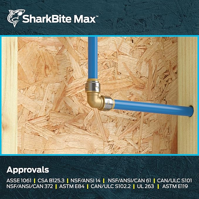 SharkBite Max 3/4 Inch 90 Degree Elbow, Push to Connect Brass Plumbing Fitting, PEX Pipe, Copper, CPVC, PE-RT, HDPE, UR256A