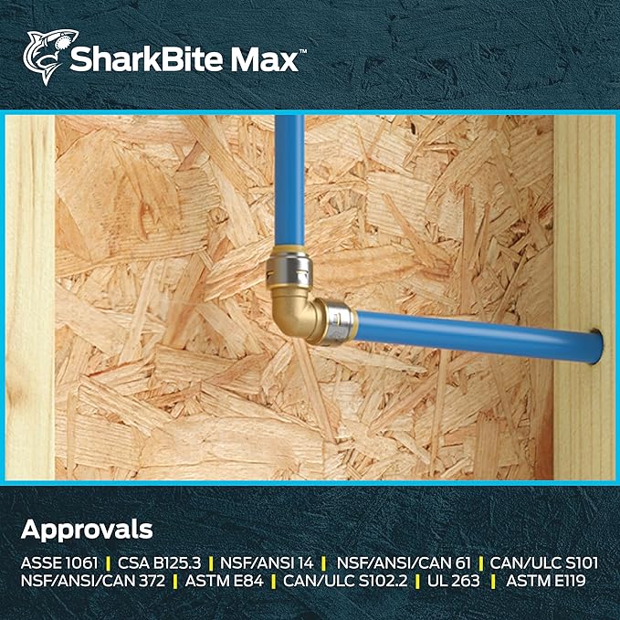 SharkBite Max 3/4 x 3/4 in PTC 90-Degree Elbow, Pack of 6, Push-to-Connect Brass Plumbing Fitting, UR256