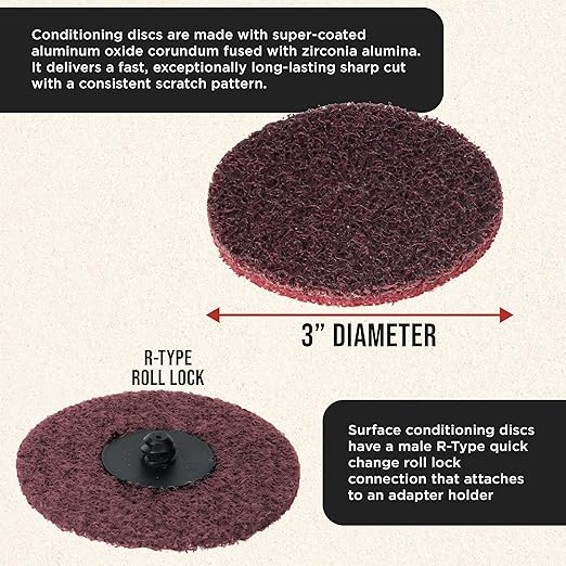 Dura-Gold 3" Diameter Surface Conditioning Discs Maroon Medium Sanding Grit (Box of 25) - R-Type Quick Change Roll Lock Connection Rust and Paint Removal Removes Oxidation and Scale