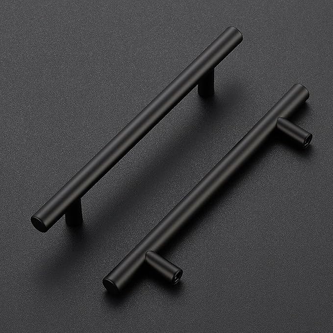 JOY DECOR 20 Pack 7-3/8 Inch Cabinet Pulls Kitchen Cabinet Handles with 5 Inch Hole Center Matte Black Cabinet Hardware Stainless Steel Kitchen Drawer Pulls for Cabinets Cupboard, 128mm Hole Centers