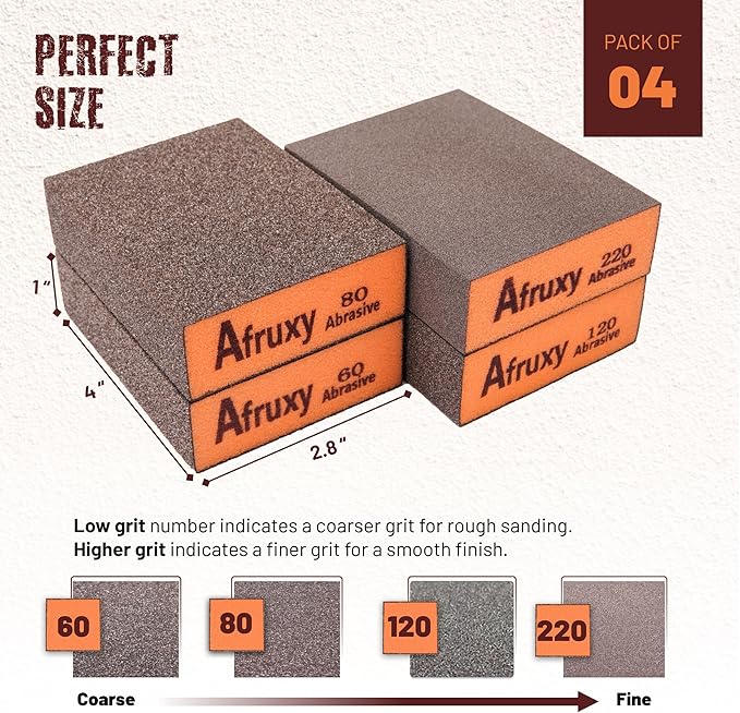Professional-Grade Sanding Sponge 4-Pack with Gloves ??60/80/120/220 Grit, Wet Dry Hand Sander, Sand Paper Brick for Drywall Sanding, Wood Sanding