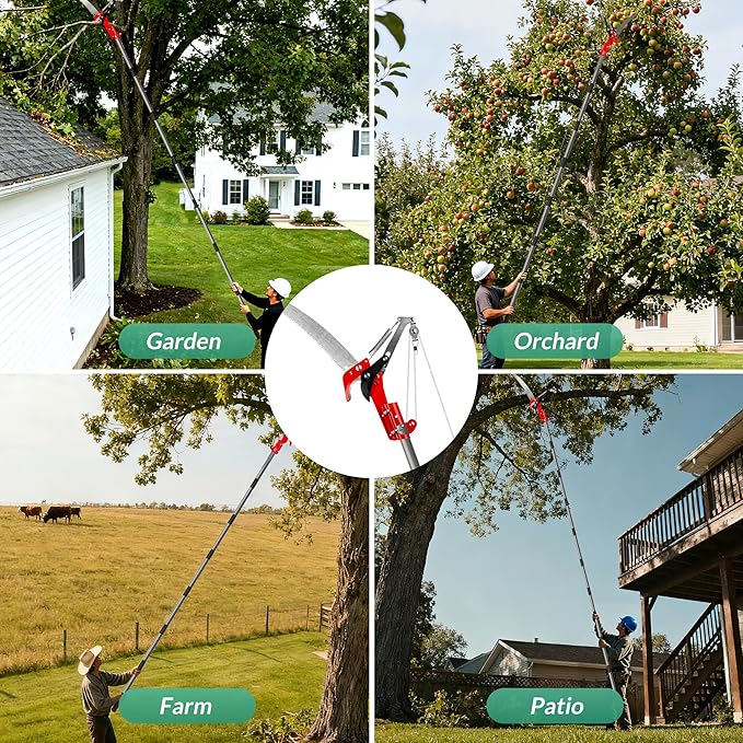 Suchtale 14FT Pole Saws for Tree Trimming, Manual Tree Pruner with Steel Saw Blade & Scissors, Long Handle Branch Cutter Pole, Extendable Limb Trimmer for High Branches, Yard Garden Pruning Tool