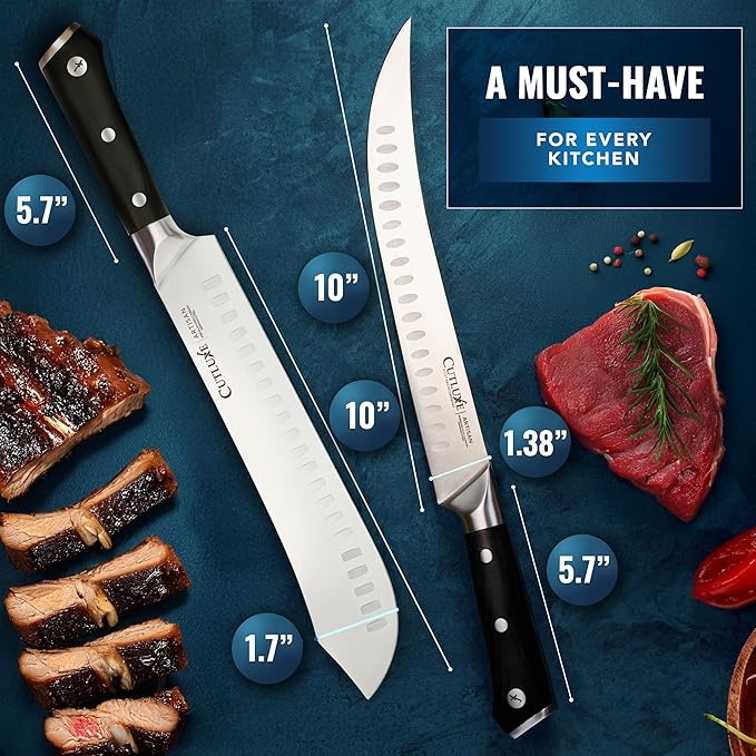 Cutluxe Butcher Knife Set ??Cimeter Breaking & Bullnose Carving Knives for Meat Cutting ??Professional Knife Set, Razor Sharp German Steel,Full Tang, Ergonomic, Butcher Knives for BBQ ??Artisan Series