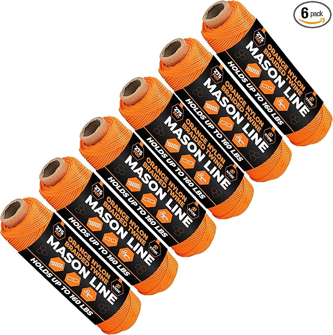 Xpose Safety Orange Mason Line String ??#18 Braided Nylon Twine ??275 Ft Durable Construction Line for Masonry Tools, String Level, Landscaping, and Gardening Pack of 6