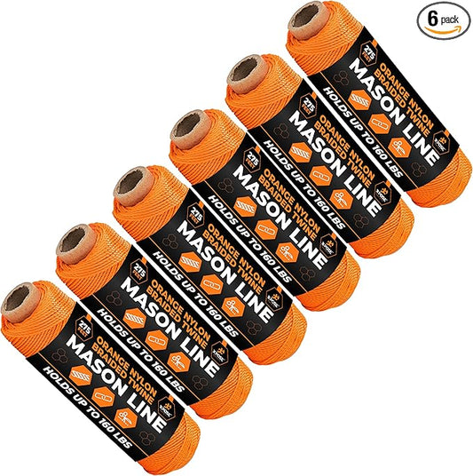 Xpose Safety Orange Mason Line String ??#18 Braided Nylon Twine ??275 Ft Durable Construction Line for Masonry Tools, String Level, Landscaping, and Gardening Pack of 6