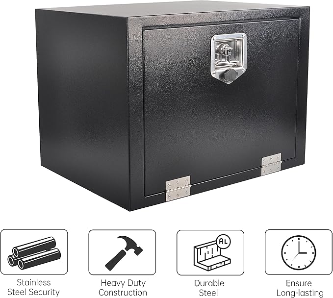 Steel Truck Tool Box, Gesexi 24’’ Underbody Truck Tool Boxes for Trailer, Rv -Black（24x18x18 Inch）