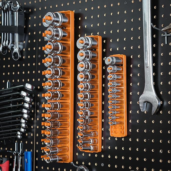 OEMTOOLS 22418 Socket Organizer Set, 6-Piece Holder Set Includes 1/4", 3/8", 1/2" Drive Metric SAE Socket Trays, Tool Box Organizer, Christmas Gift for Men(Sockets not Included)
