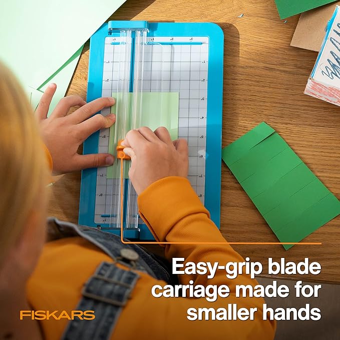 Fiskars Kids Junior Paper Trimmer ??Turquoise Safe and Easy Paper Cutter for Crafting and School Projects 7 x 11.5 Inches