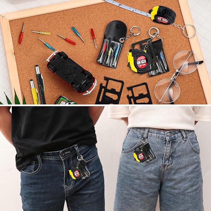 288 Pcs Mini Tape Screwdriver Keychain Set Valentine's Day Men Gifts Bulk Employee Appreciation Gift Bulk Multitool Pen Card for Adult Tool Party (Yellow,Black)