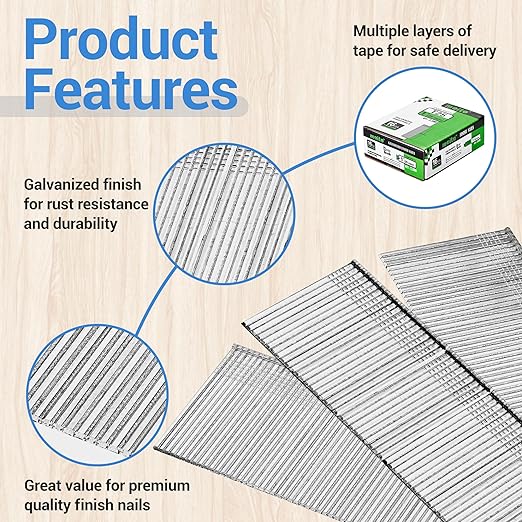 meite 16 Gauge Finish Nails, 1-Inch Galvanized 16 Gauge Brad Nails, Small Straight Finishing Nail for 16 Gauge Finish Nailer Guns (1 Case)