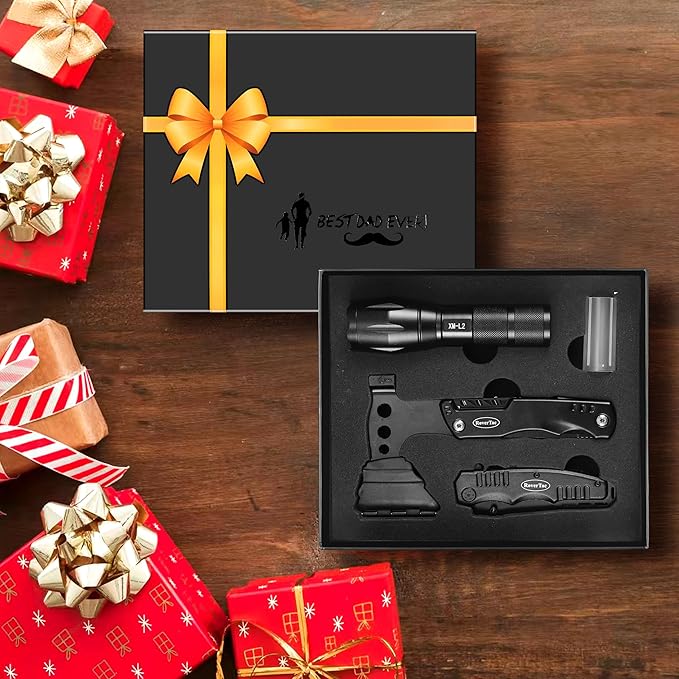 RoverTac Tools Set for Dad Gifts, 11-in-1 Multitool Axe, LED Flashlight & Tactical Knife in a Gift Box with "BEST DAD EVER", Unique Gift for Dad on Father?셲 Day, Birthday, Christmas & Retirement