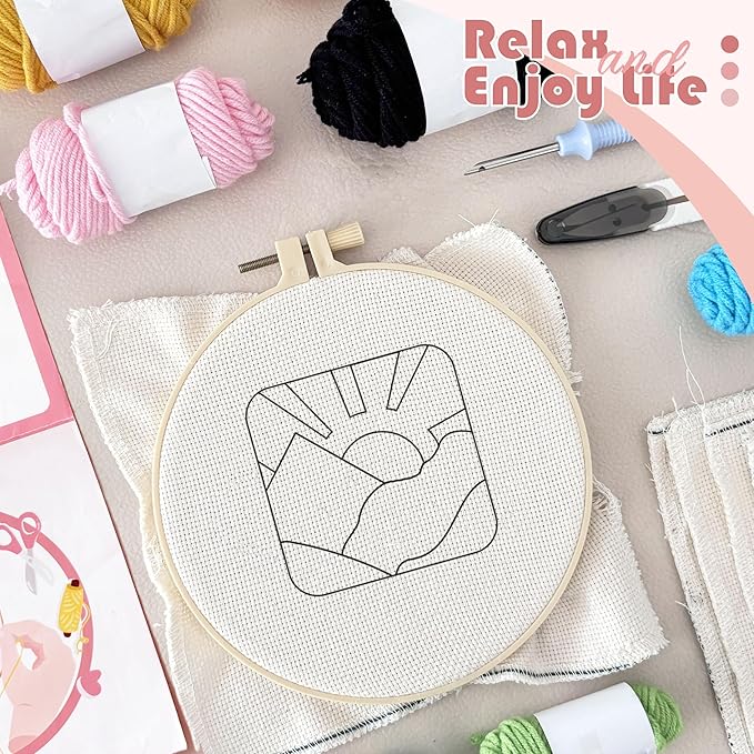 SEREDH Punch Needle Coasters Kit for Beginners Adults Easy Needle Punch Embroidery Tool Set DIY Making Kit Supplies, 8 Pattern Landscape Art Crafts Gifts