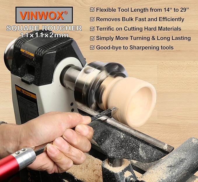 9 PCS Carbide Wood Lathe Turning Tool Set, Pen Turning tools, Including Swan Neck Hollower, Rougher, Finisher, Detailer, Aluminum Handles from 14" to 29", Fine Polished Stainless Steel Shank