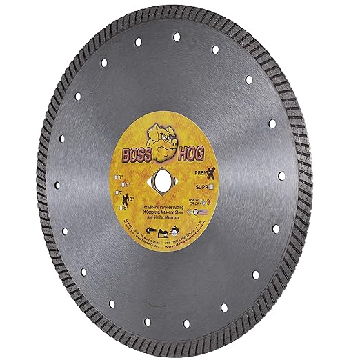 Delta Diamond Boss Hog 10 Inch Turbo Premium Diamond Blade for Masonry, Brick, Block, Pavers, Concrete, Stone, Wet/Dry Cutting, Continuous Rim (10")
