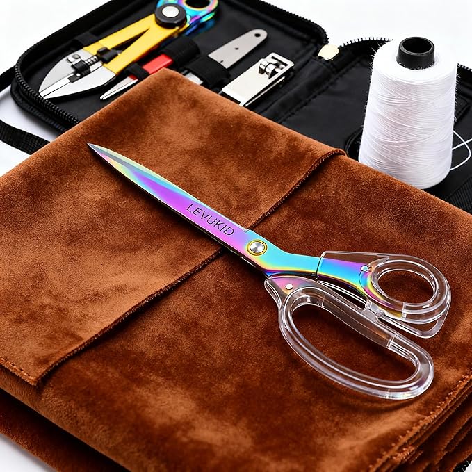 fabric scissor scissors all purpose, 9 Inch Titanium Coated Blades and Ergonomic, Clear Sscissors for Office Desk, Modern Design for Craft, Sewing, fabric,Office/Multicolored