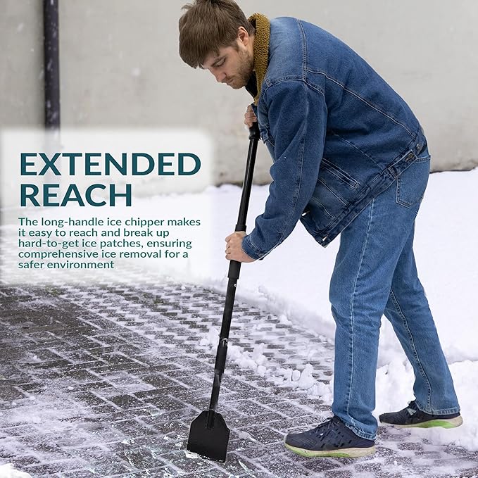 Heavy-Duty Long Handle Ice Scraper & Chopper - Steel Flat Head Shovel Floor Scraper for Gardens, Driveways & Sidewalks