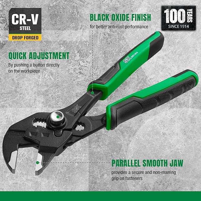 SK 6-Inch Pliers Wrench, Premium CR-V Construction, Smooth Parallel Jaws with Comfortable Grips