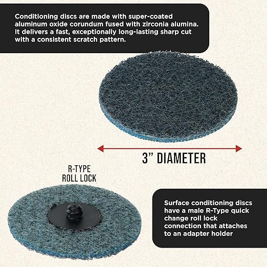 Dura-Gold 3" Diameter Surface Conditioning Discs Blue Fine Sanding Grit (Box of 25) - R-Type Quick Change Roll Lock Connection Rust and Paint Removal Removes Oxidation and Scale