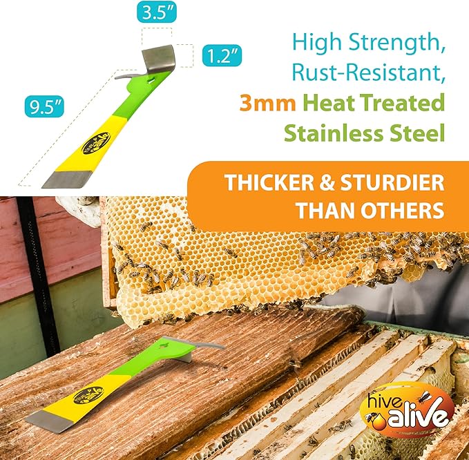 HIVE ALIVE 1 EZ Find Pro HiveTool ??Heat Treated 3mm Thick for Lasting Strength - Beekeeper Tools for Prying, Lifting, and Scraping. Its Multi-Color Easily Stands Out in Green Vegetation and Scrub
