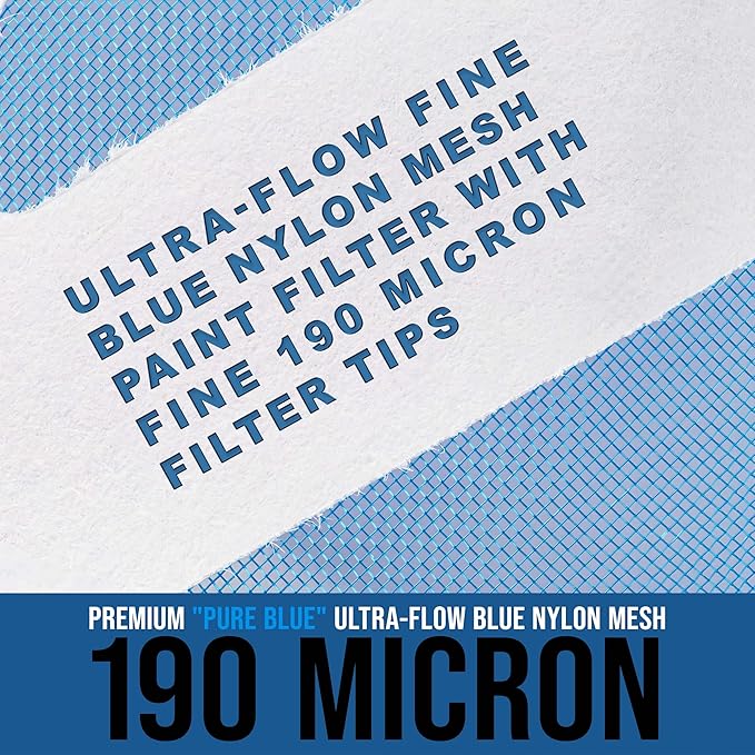 TCP Global - 190 Micron Filter Tips Ultra-Fine Paint Strainer (50 Pack) - Pure Blue Nylon Mesh Cone Strainer - Paint Filter Cones for Auto, House & Hobby