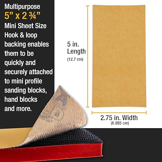 Dura-Gold Premium 5" x 2.75" Gold Sandpaper Sheets, 40 Grit (Box of 30) - Hook & Loop Backing, Wood Furniture Woodworking, Auto Paint - for Palm Sanders, Clip-On, Hand Sanding Blocks