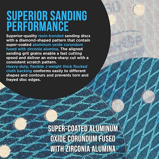 Premium 400 Grit 5" Rhombus Diamond Shape Blue Sanding Discs, 8-Hole, Box of 50 - Hook & Loop Anti-Clogging J-Cloth Dustless Sandpaper for Random Orbital Sanders, Sand Auto Paint, Wood
