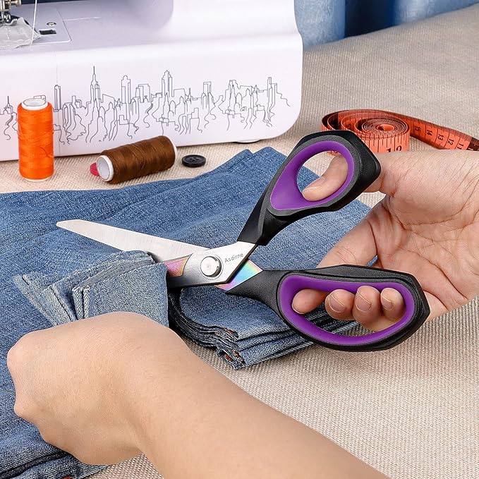 Professional Fabric Scissors, Heavy Duty Titanium Coating Sewing Scissors, Ultra-Sharp Blade Fabric Shear, Ergonomic Rubber Handle, Great for Craft, Sewing, Leather Tailor, 9.4?? Black/Purple