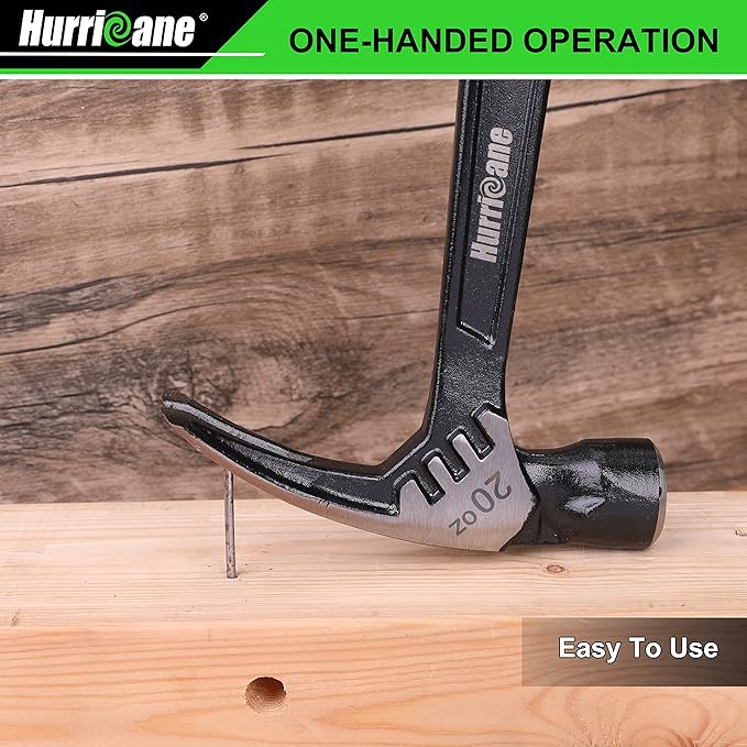 HURRICANE 20 oz Claw Hammer with Magnetic Nail Holder, Straight Rip Claw Hammer with Shock-Absorbing Handle, Heavy Duty One-piece Forged Hammer