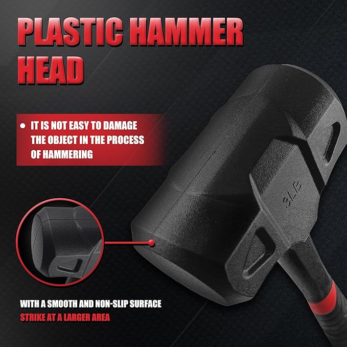 YIYITOOLS 3LB (48oz) Dead Blow Hammer, Heavy Duty One-Piece Forged Carbon Steel Construction, Steel Ball-Filled Head, Anti-Vibration Rubber Grip, Spark and Rebound Resistant, Ideal for DIY, Automotive