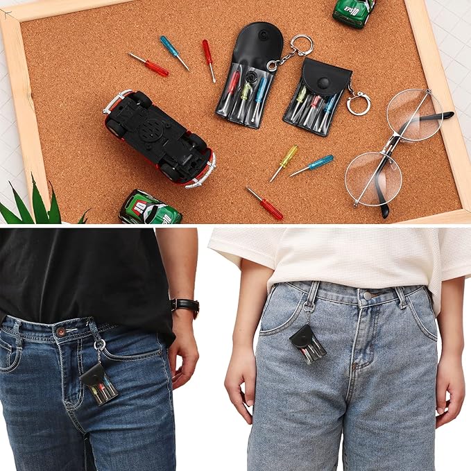 Jutom 70 Set Mini Screwdriver Keychain Set Bulk Includes 3 Mini Screwdrivers in a Portable Pouch with Snap with Hook Bulk Adult Men Employee Coworkers Gifts for Birthday Tool Party Favors Prize