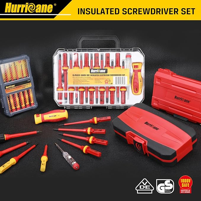 HURRICANE 1000V Insulated Screwdriver Set, 6 Piece Precision Electrician Screwdriver Set with Magnetic Tips for Electrical Repairs (Slotted 1.8/2.0/2.5/3.0mm, Phillips PH00/PH0) with Storage Case