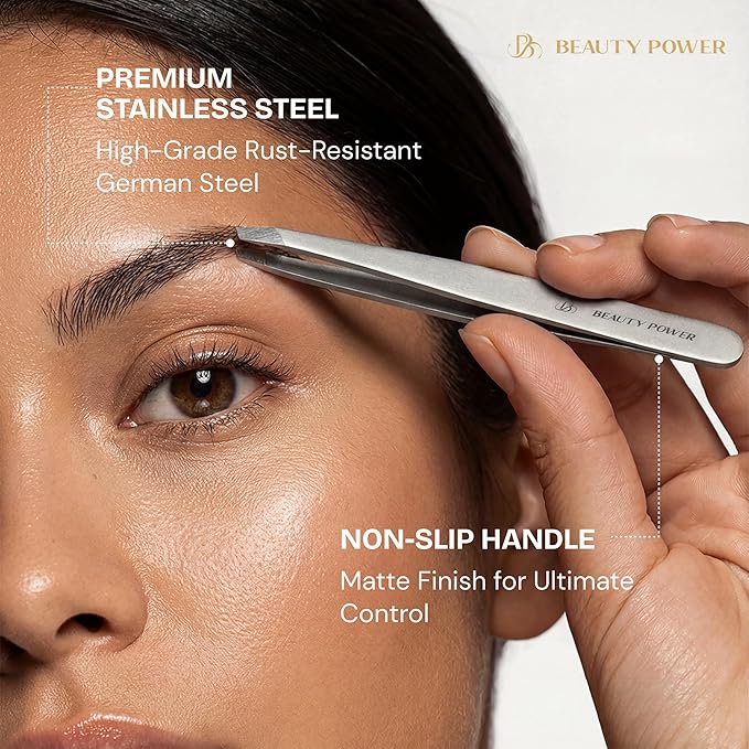 Ultra-Precision Professional Slant Tweezers for Women Facial Hair - German Stainless Steel, Lightweight Black Tweezers for Women & Men, Ideal for Eyebrow & Facial Grooming (Matte Gray)