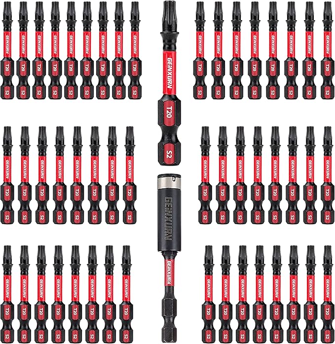 50 Pieces T20 2 In. Impact Tough Magnetic #20 Torx Head Power Bits, S2 Alloy Steel T20 Screwdriver Bits Set with 1Pcs Impact Bit Holder