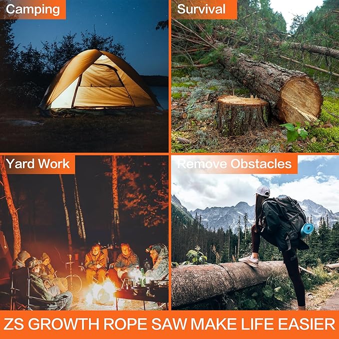 56 Inch High Limb Rope Saw, Hand Chainsaw with 72 Sharp Teeth Blades on Both Sides, Hand Rope Chain Saw Kit Includes Ergonomic Handles, Hand Straps and Storage Case, Manual Tree Limb Cutter