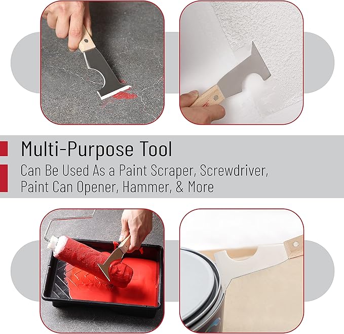 Bates- Paint Scraper, 5 Pc Scraper Tool, Putty Knife Set, Putty Knife, Painting Tools, 5 in 1 Tool, Spackle Knife, Wallpaper Scraper, Painters Tool, Crown Molding Tool, Paint Remover for Wood, Scraper