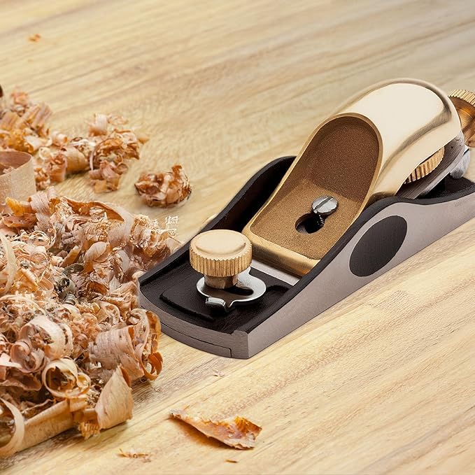 Low Angle Block Plane - Wood Planer Hand Tool with 1/8” Blade, Cast Iron Body, and Brass Knobs and Cap - Hand Planer for Woodworking with Adjustable Mouth for Thin Shavings by Kings County Tools