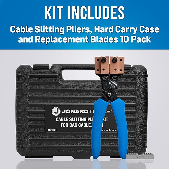 Jonard Tools CSP-D5K Cable Slitting Pliers Kit for 5 mm DAC Cables, Includes Hard Case and 10 Replacement Blades