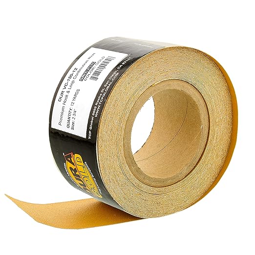 Dura-Gold Premium - 150 Grit Gold -Hook & Loop Backing Longboard Continuous Sandpaper Roll, 2-3/4" Wide, 12 Yards Long - For Automotive & Woodworking Air File Long Board Sanders, Hand Sanding Blocks