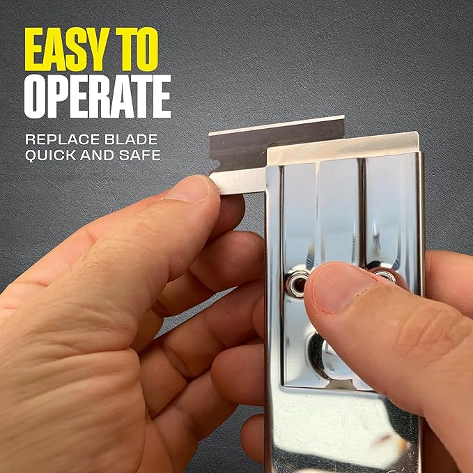 Heavy Duty Retractable Razor Blade Scraper with Stainless Steel Body, Ideal For Removing Stickers, Decals, Paint, Adhesive Residue, and More. Fits All Standard Size Razor Blades