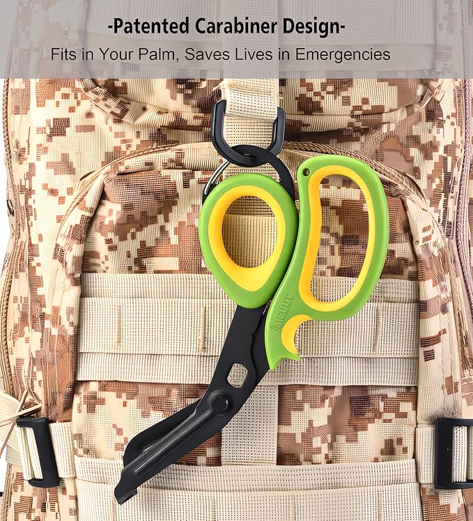 MEUUT 2 Pack Medical Scissors Trauma Shears with Carabiner design, 7.5" Fluoride Coated Non-stick Blades Bandage Scissor for Nurses, EMT, Household, outdoors