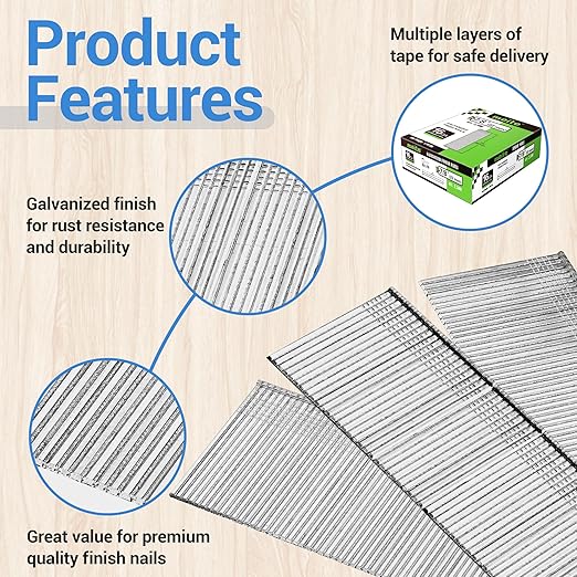 meite 16 Gauge Finish Nails, 7/8-Inch Galvanized 16GA Finish Nails, Small Straight Finishing Nail for 16 Gauge Finish Nailer Guns (2,500 Counts)