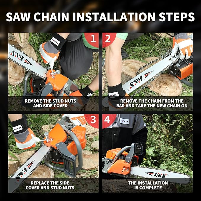E & S 3 Pack 20 Inch Chainsaw Chain .325" Pitch .050" Gauge 80 Drive Links Semi-Chisel Chain Saw Chains for Husqvarna, Poulan, Craftsman, Greenworks and More Chainsaw Brands