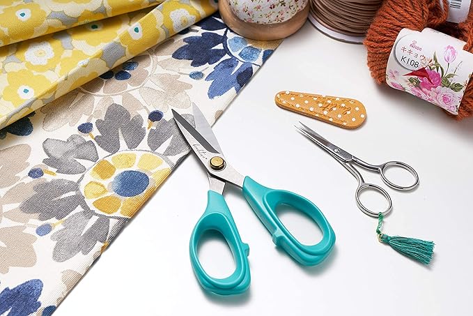 Beaditive Sewing Scissors - 6" Stainless Steel Fabric Scissors - Serrated Blade for Easy Fabric Cutting and Quilting - Tailor and Dressmaker's Scissors - Teal